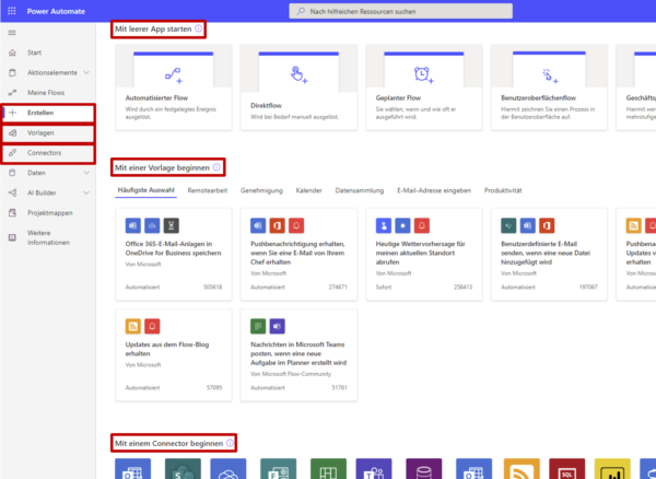 Oberflächenübersicht Power Automate/Microsoft Flow Oberflächenübersicht Power Automate/Microsoft Flow